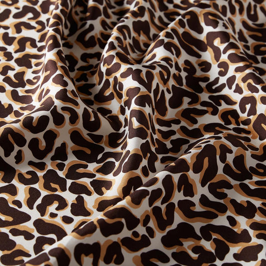 İpekevi Twill İpek Eşarp - Leopar Desenli - Kahve