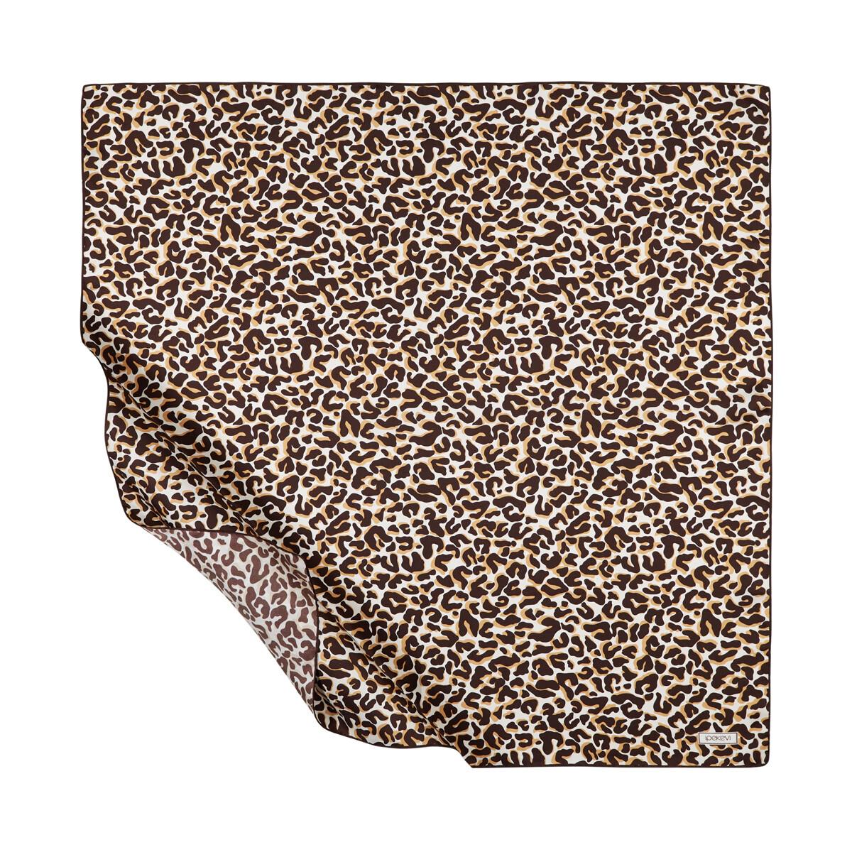 İpekevi Twill İpek Eşarp - Leopar Desenli - Kahve