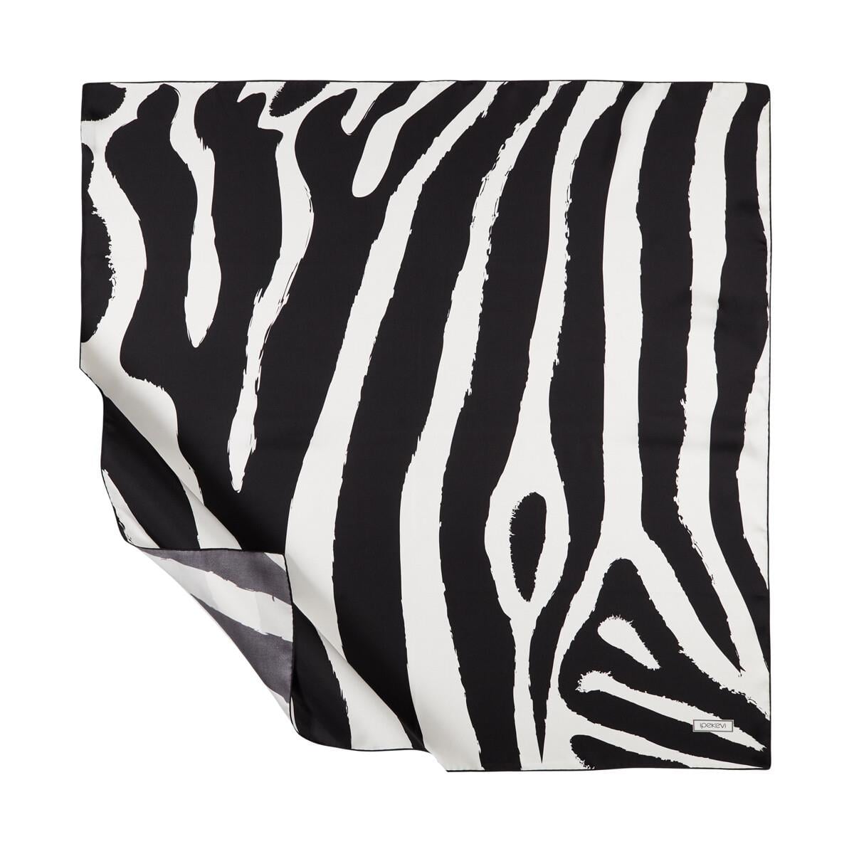 İpekevi Twill İpek Eşarp - Makro Zebra Desenli - Siyah Beyaz
