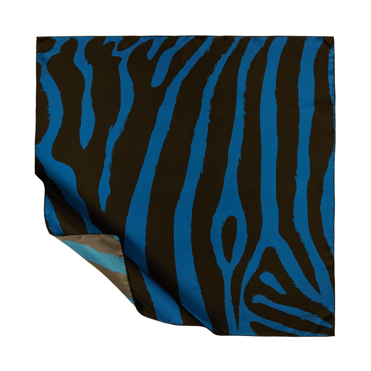 İpekevi Twill İpek Eşarp - Makro Zebra Desenli - Saks Mavi