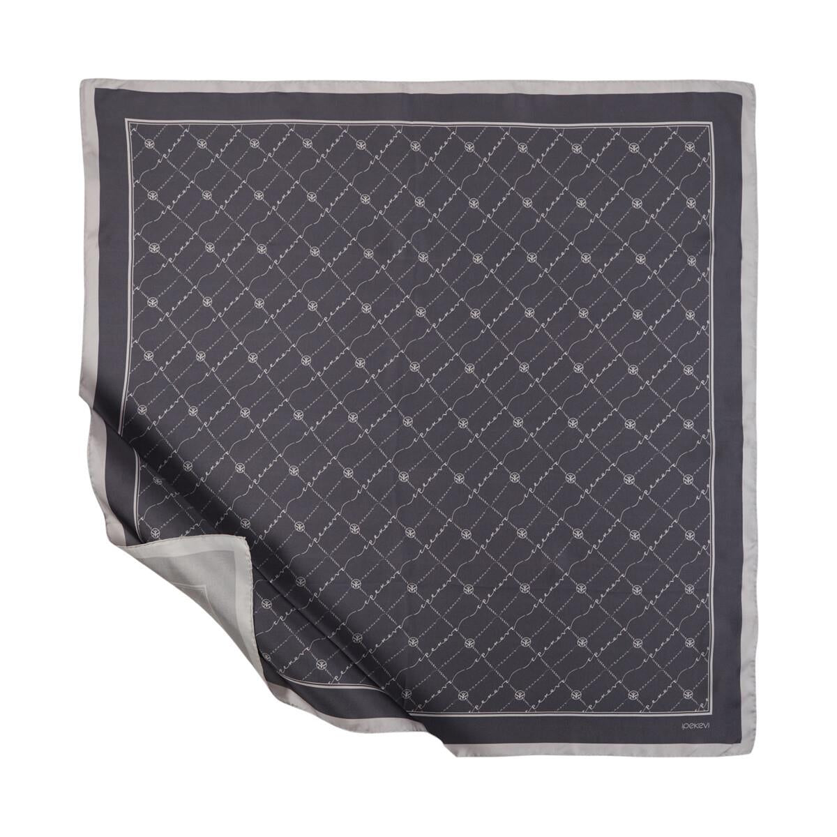 İpekevi Twill İpek Eşarp - Monogram - Antrasit