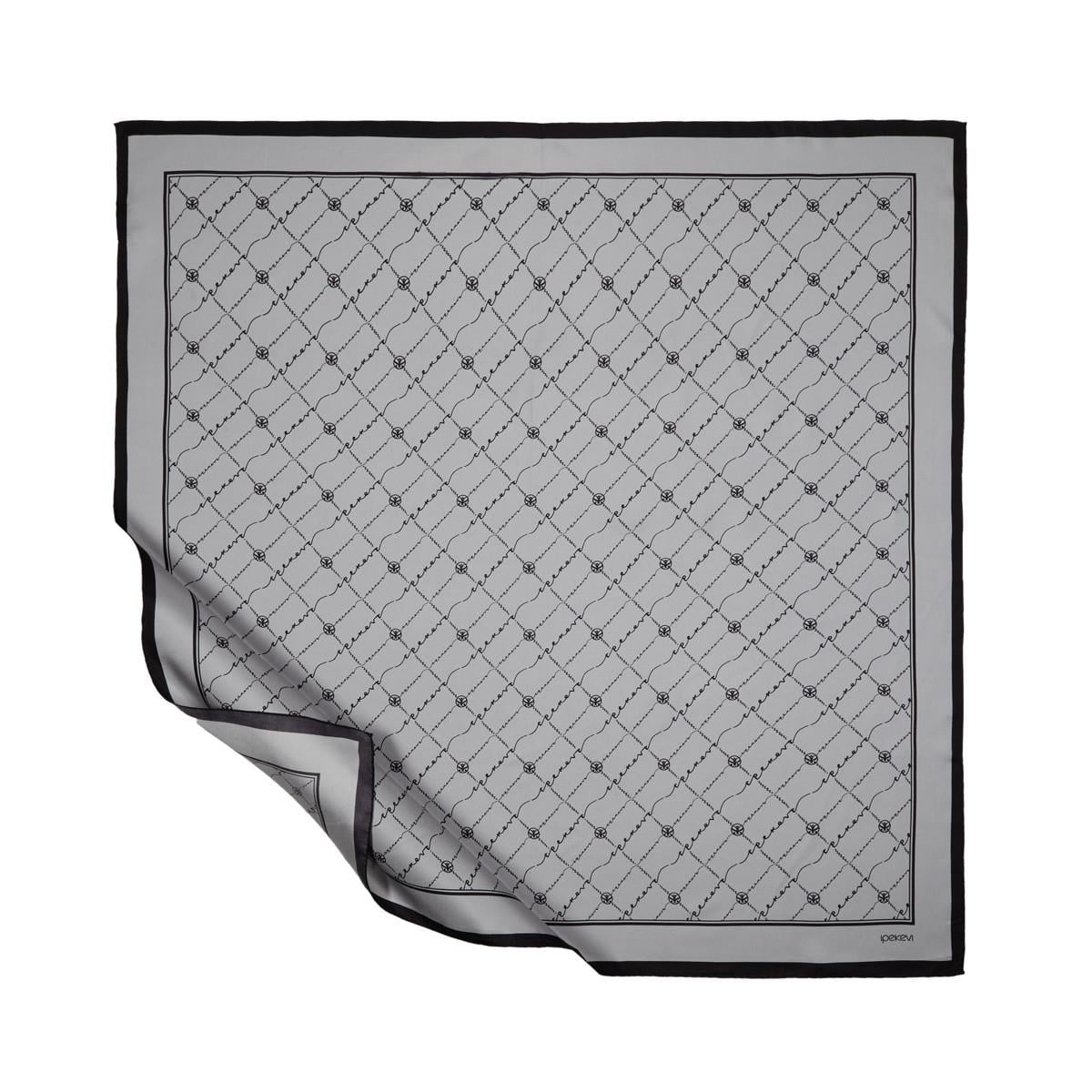 İpekevi Twill İpek Eşarp - Monogram - Gümüş