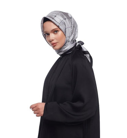 İpekevi Twill İpek Eşarp - Monogram - Gümüş