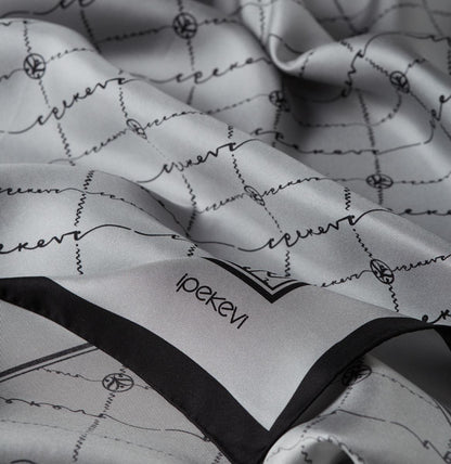 İpekevi Twill İpek Eşarp - Monogram - Gümüş
