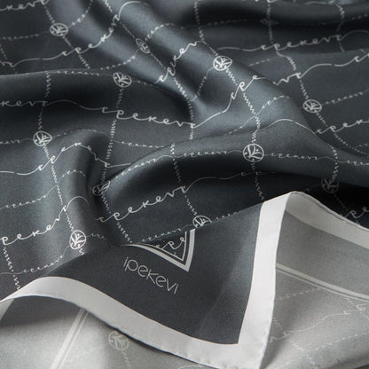 İpekevi Twill İpek Eşarp - Monogram - Metalik Mavi