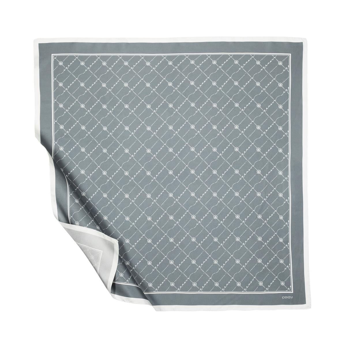 İpekevi Twill İpek Eşarp - Monogram - Metalik Mavi