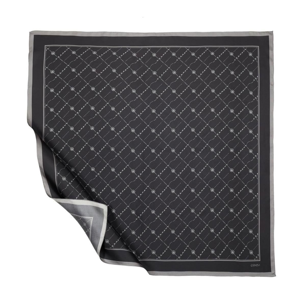 İpekevi Twill İpek Eşarp - Monogram - Siyah Gümüş