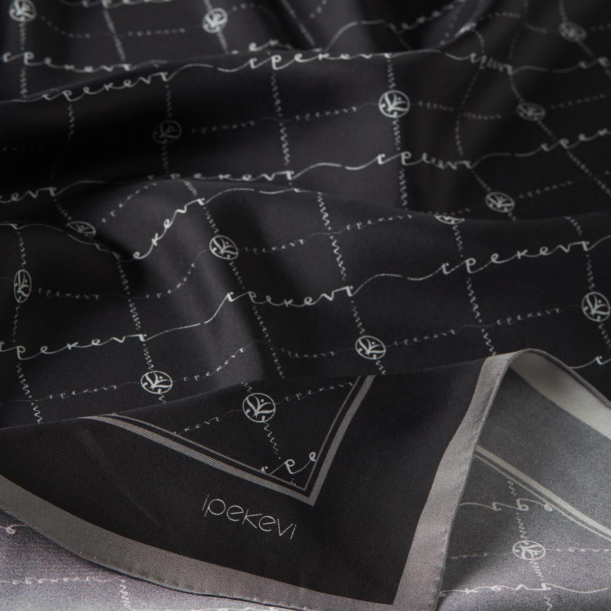 İpekevi Twill İpek Eşarp - Monogram - Siyah Gümüş