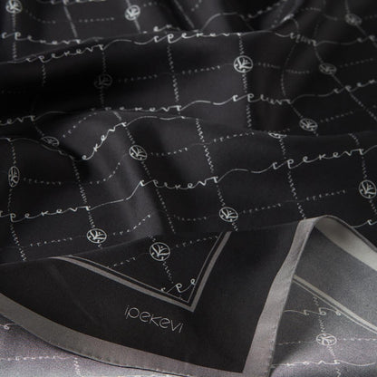 İpekevi Twill İpek Eşarp - Monogram - Siyah Gümüş