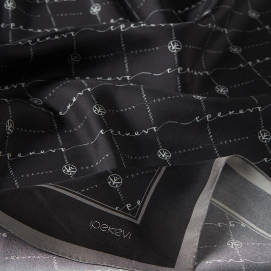 İpekevi Twill İpek Eşarp - Monogram - Siyah Gümüş