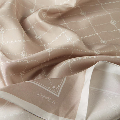 İpekevi Twill İpek Eşarp - Monogram - Vizon