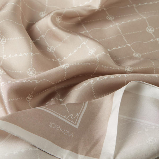 İpekevi Twill İpek Eşarp - Monogram - Vizon