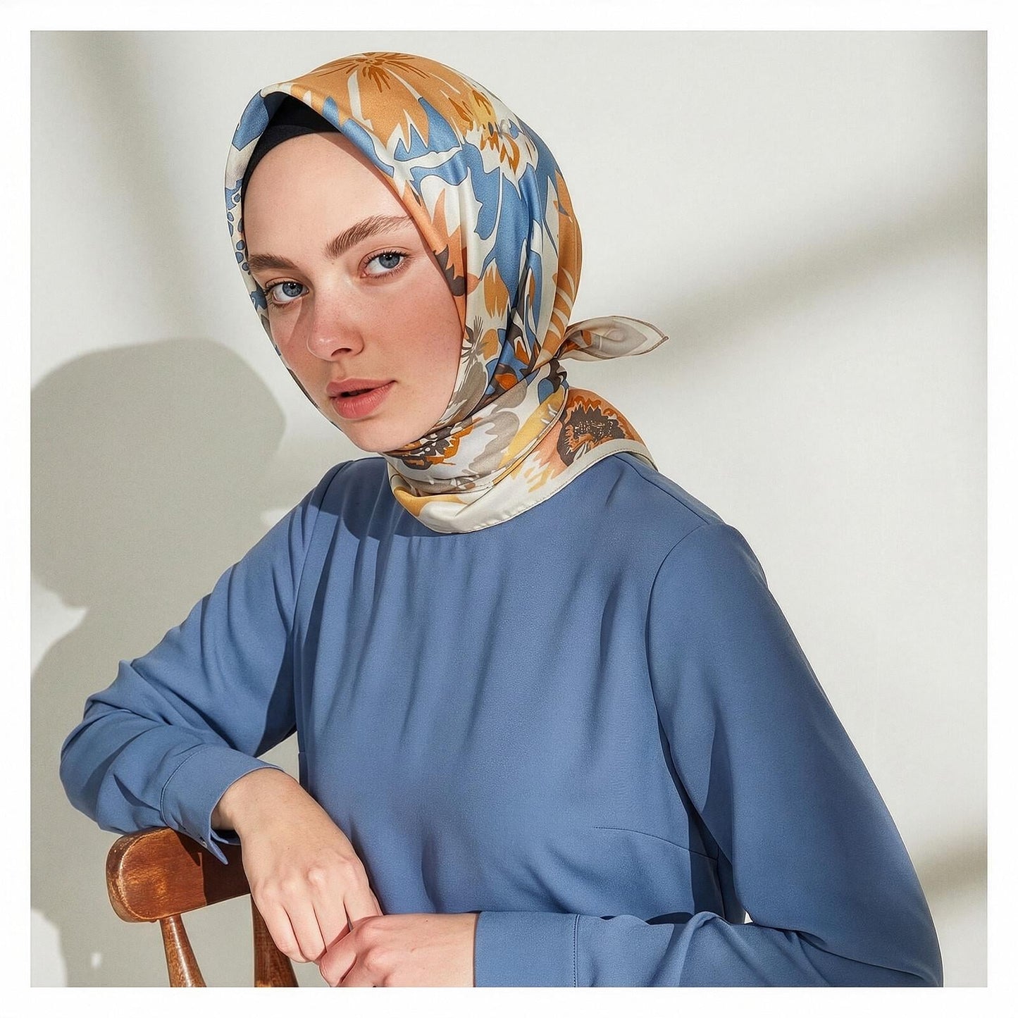 İpekevi Twill İpek Eşarp - Nihavent Desenli - Krem