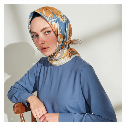 İpekevi Twill İpek Eşarp - Nihavent Desenli - Krem