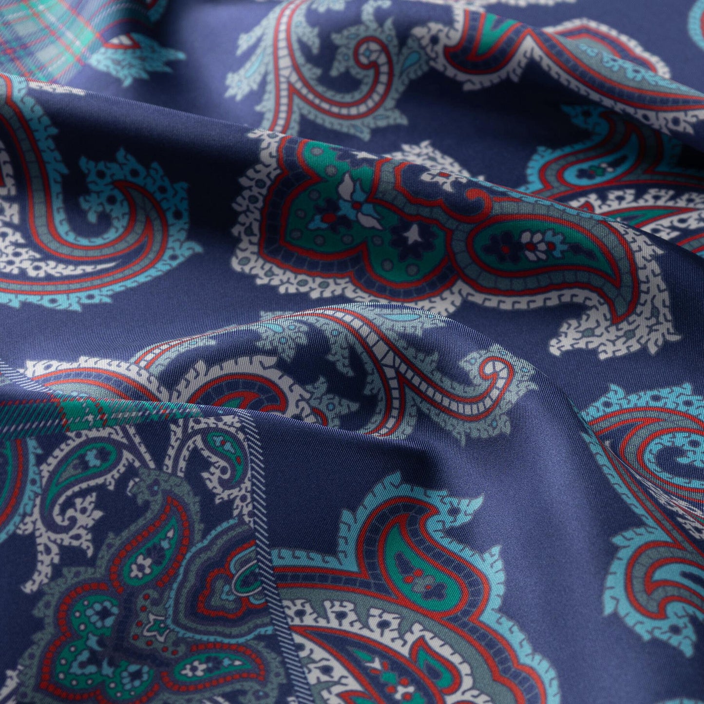 İpekevi Twill İpek Eşarp - Patchwork Desenli - Lacivert Kırmızı