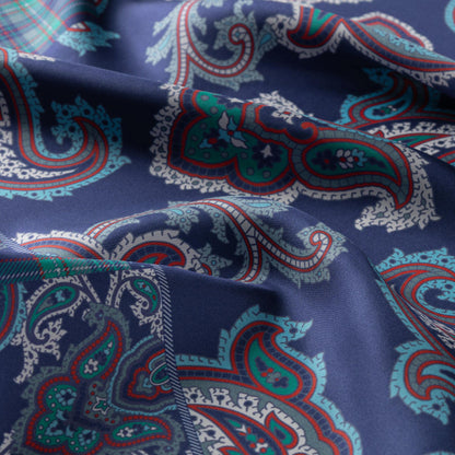 İpekevi Twill İpek Eşarp - Patchwork Desenli - Lacivert Kırmızı