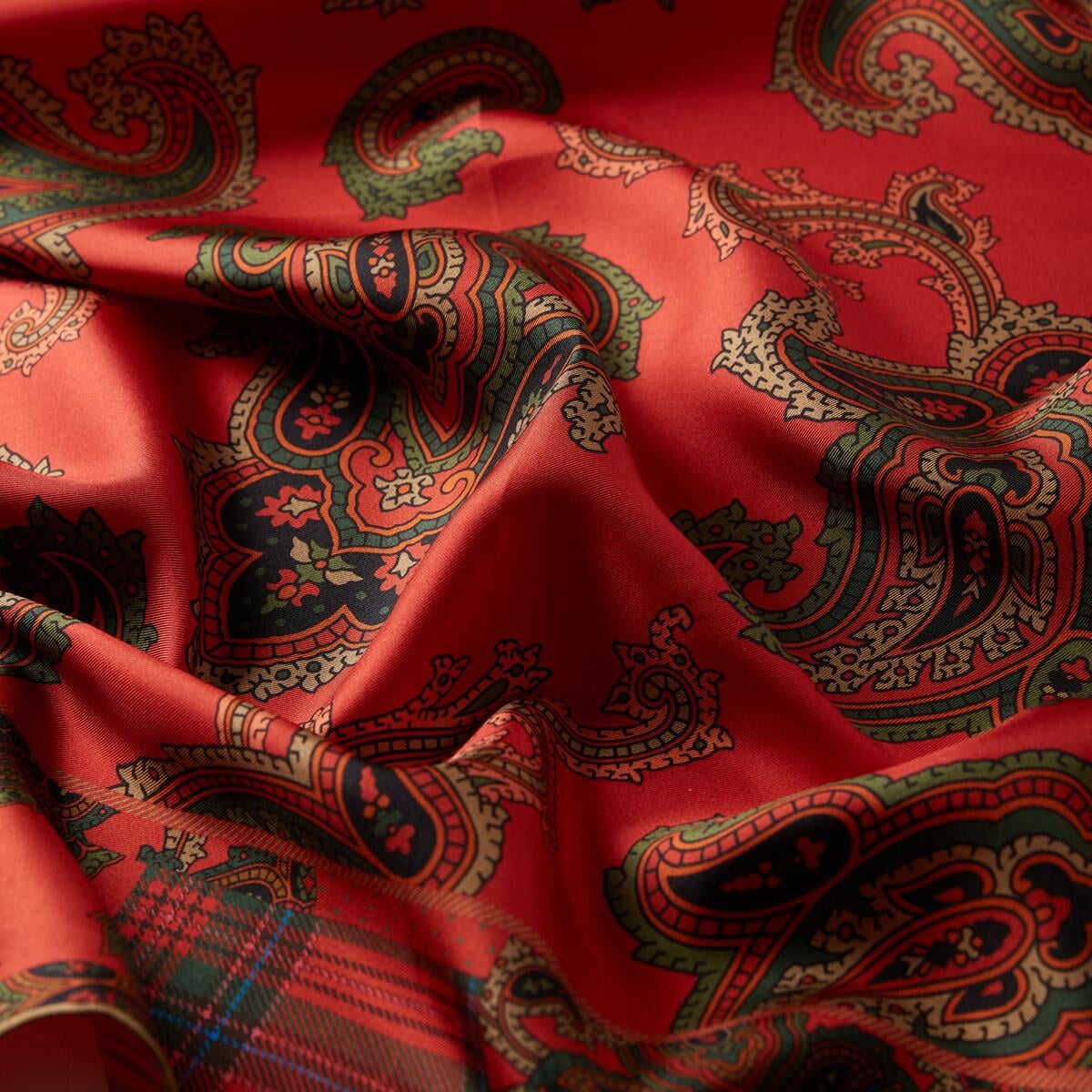 İpekevi Twill İpek Eşarp - Patchwork Desenli - Osmanlı Kırmızısı