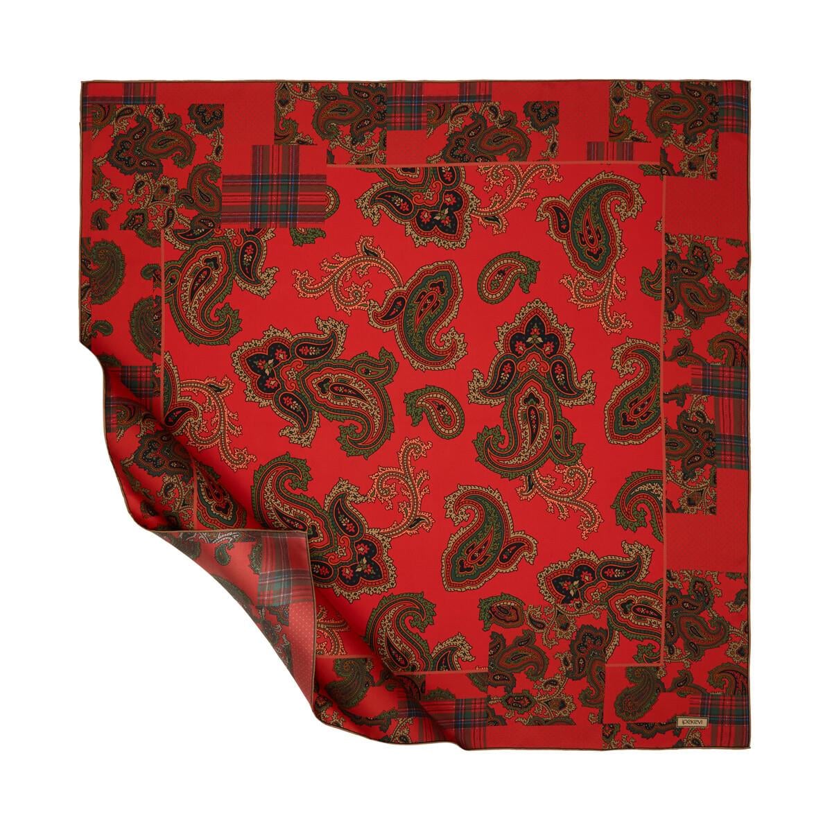 İpekevi Twill İpek Eşarp - Patchwork Desenli - Osmanlı Kırmızısı