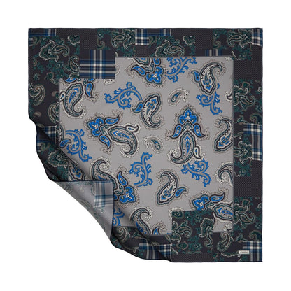İpekevi Twill İpek Eşarp - Patchwork Desenli - Gümüş