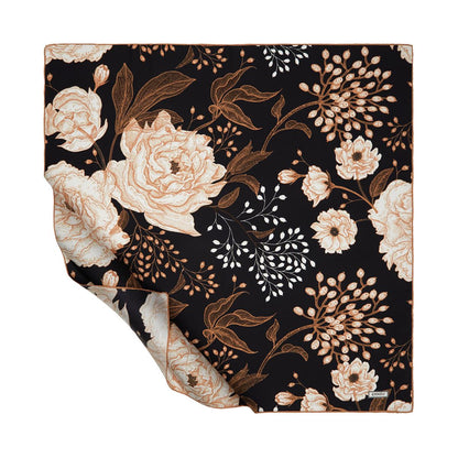 İpekevi Twill İpek Eşarp - Rosa Desenli - Siyah