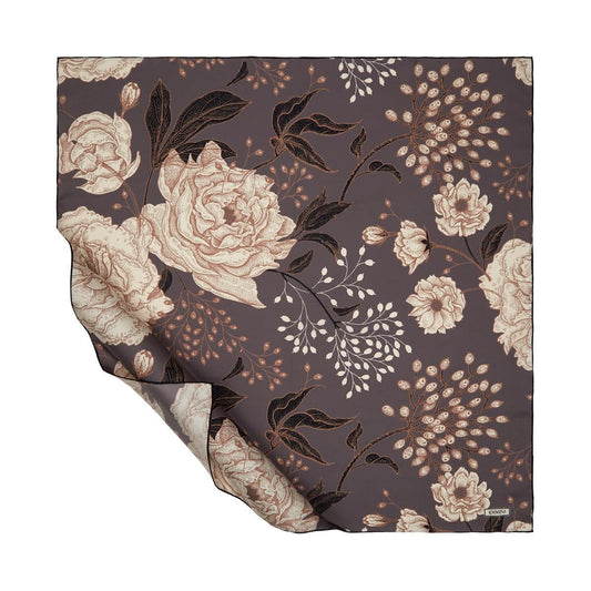 İpekevi Twill İpek Eşarp - Rosa Desenli - Gri