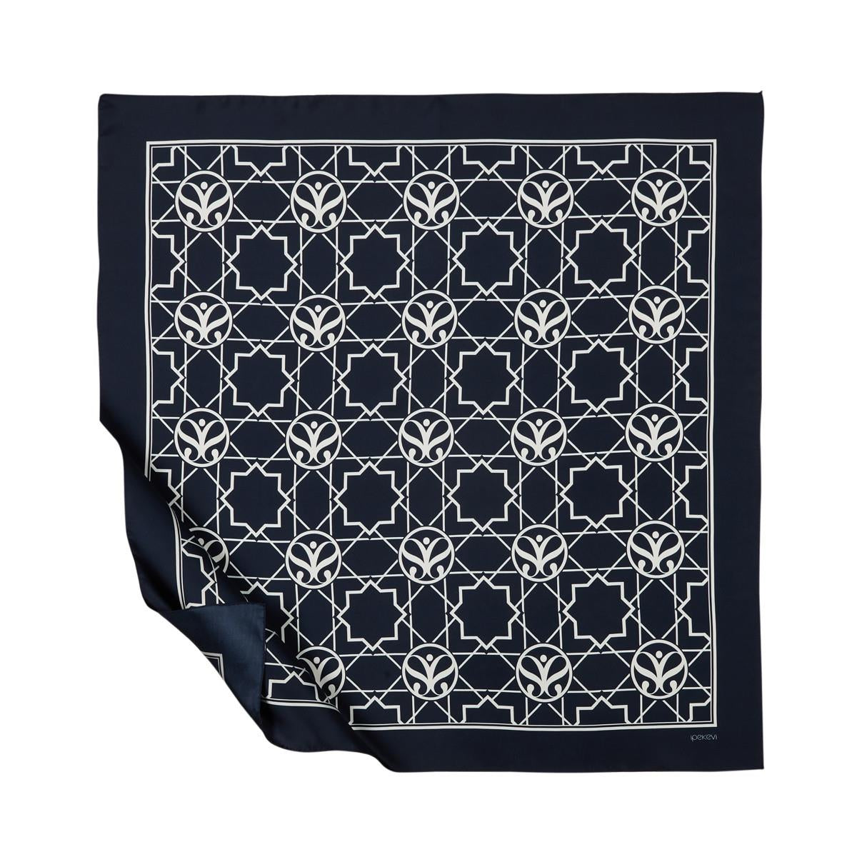 İpekevi Twill İpek Eşarp - Seljuk Monogram - Lacivert