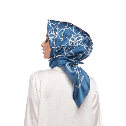 İpekevi Twill İpek Eşarp - Seljuk Monogram - Kot Mavi