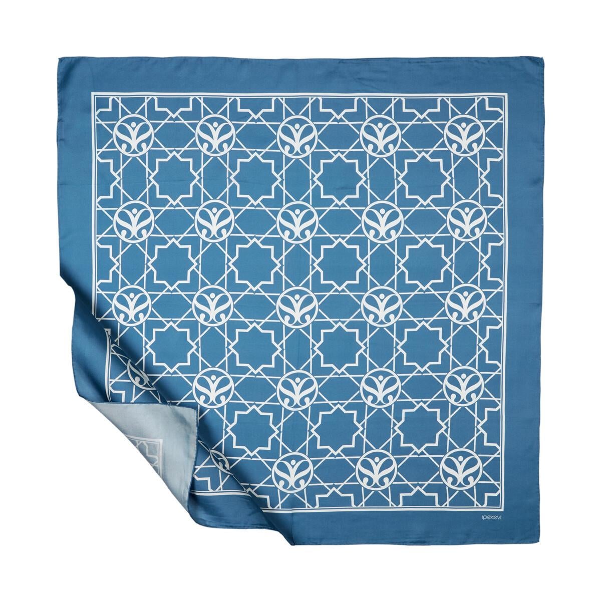 İpekevi Twill İpek Eşarp - Seljuk Monogram - Kot Mavi