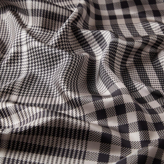 İpekevi Twill İpek Eşarp - Shepherd Ekose - Gümüş