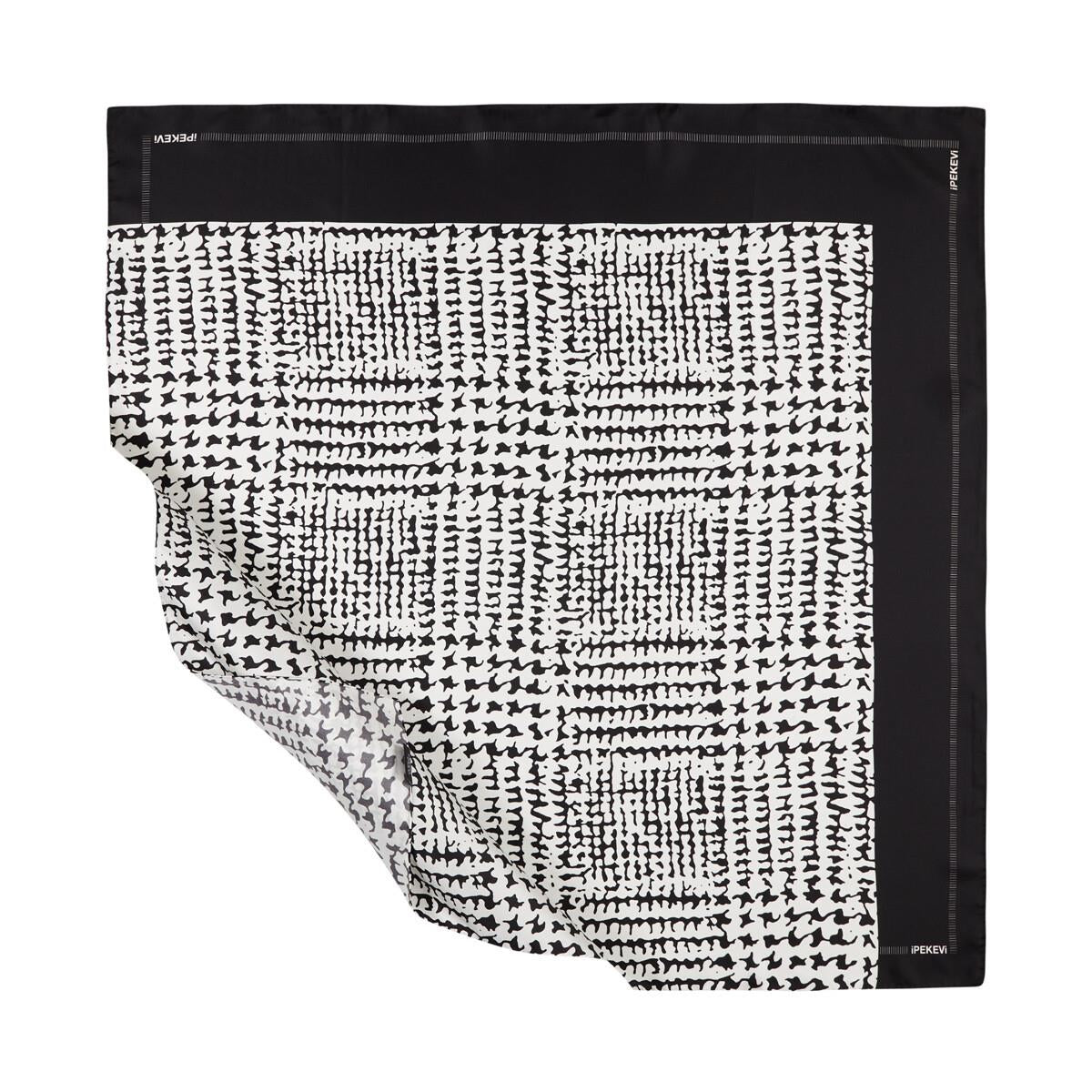 İpekevi Twill İpek Eşarp - Tweed Ekose - Siyah Beyaz