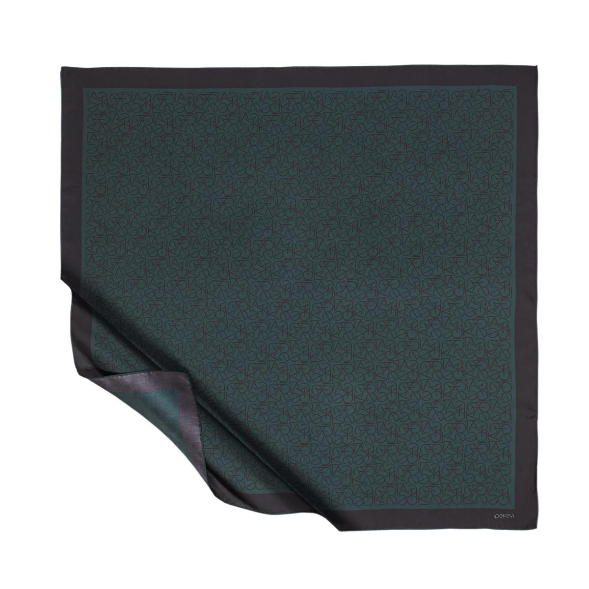 İpekevi Twill İpek Eşarp - Typo Monogram - Çam Yeşili