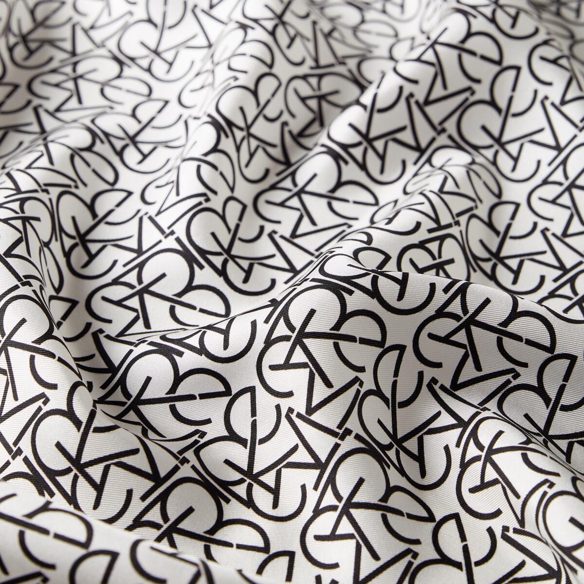 İpekevi Twill İpek Eşarp - Typo Monogram - Beyaz Siyah