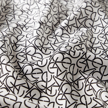İpekevi Twill İpek Eşarp - Typo Monogram - Beyaz Siyah