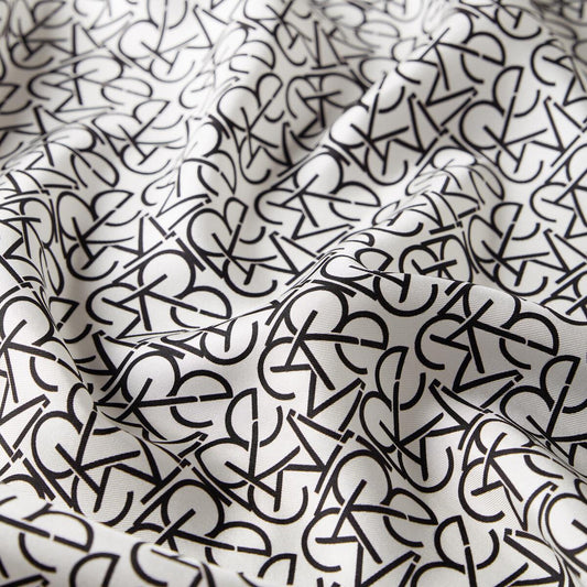 İpekevi Twill İpek Eşarp - Typo Monogram - Beyaz Siyah