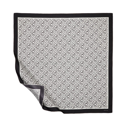 İpekevi Twill İpek Eşarp - Typo Monogram - Beyaz Siyah