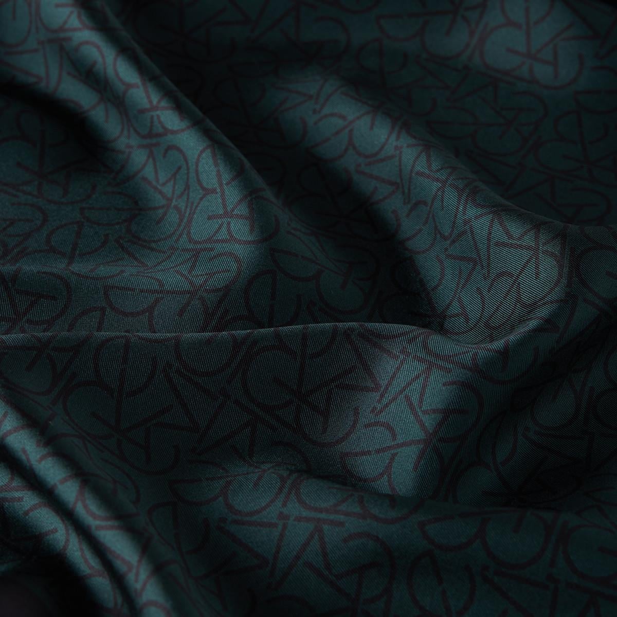 İpekevi Twill İpek Eşarp - Typo Monogram - Çam Yeşili