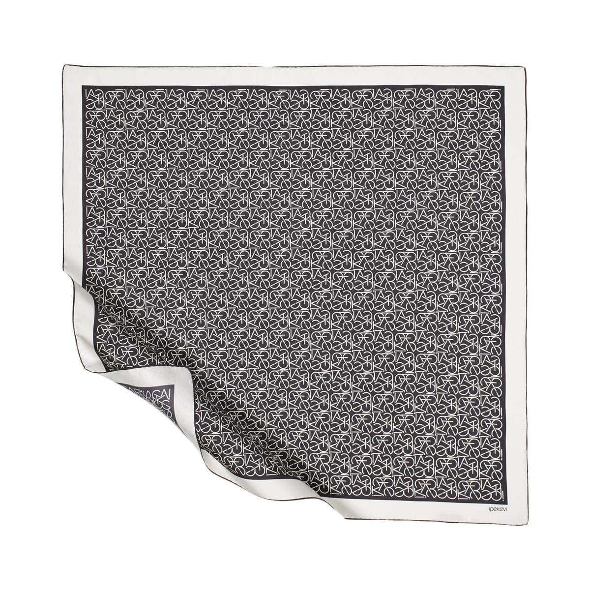 İpekevi Twill İpek Eşarp - Typo Monogram - Siyah Beyaz