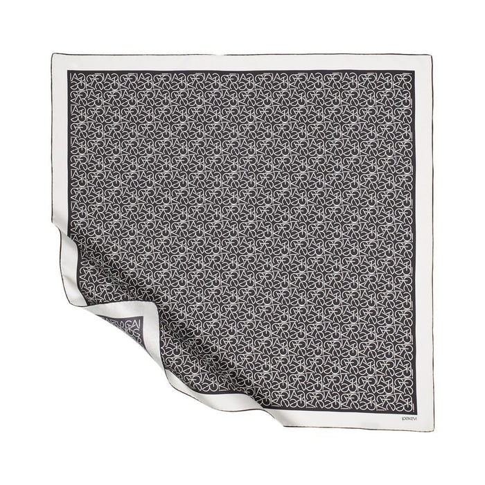 İpekevi Twill İpek Eşarp - Typo Monogram - Siyah Beyaz