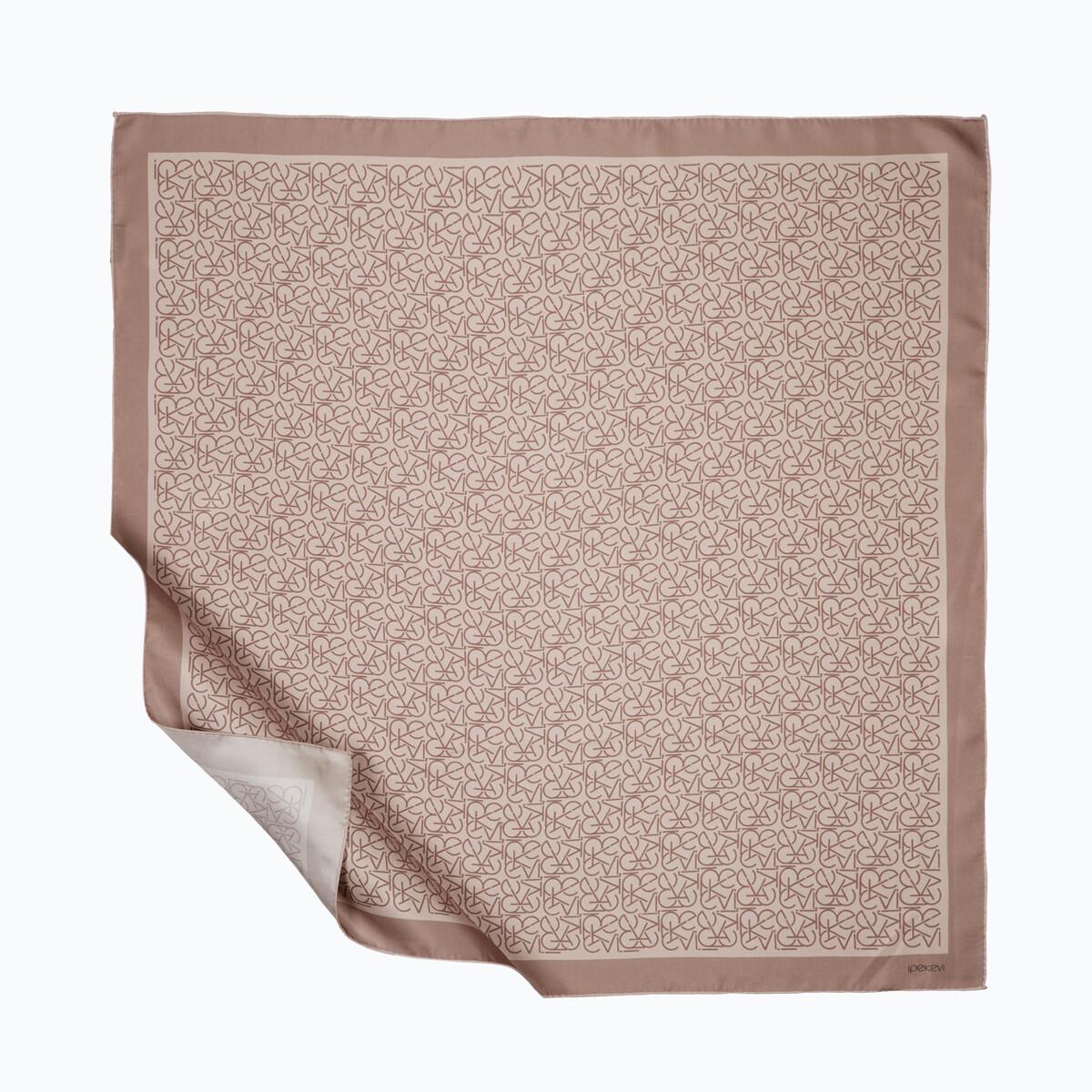 İpekevi Twill İpek Eşarp - Typo Monogram - Vizon
