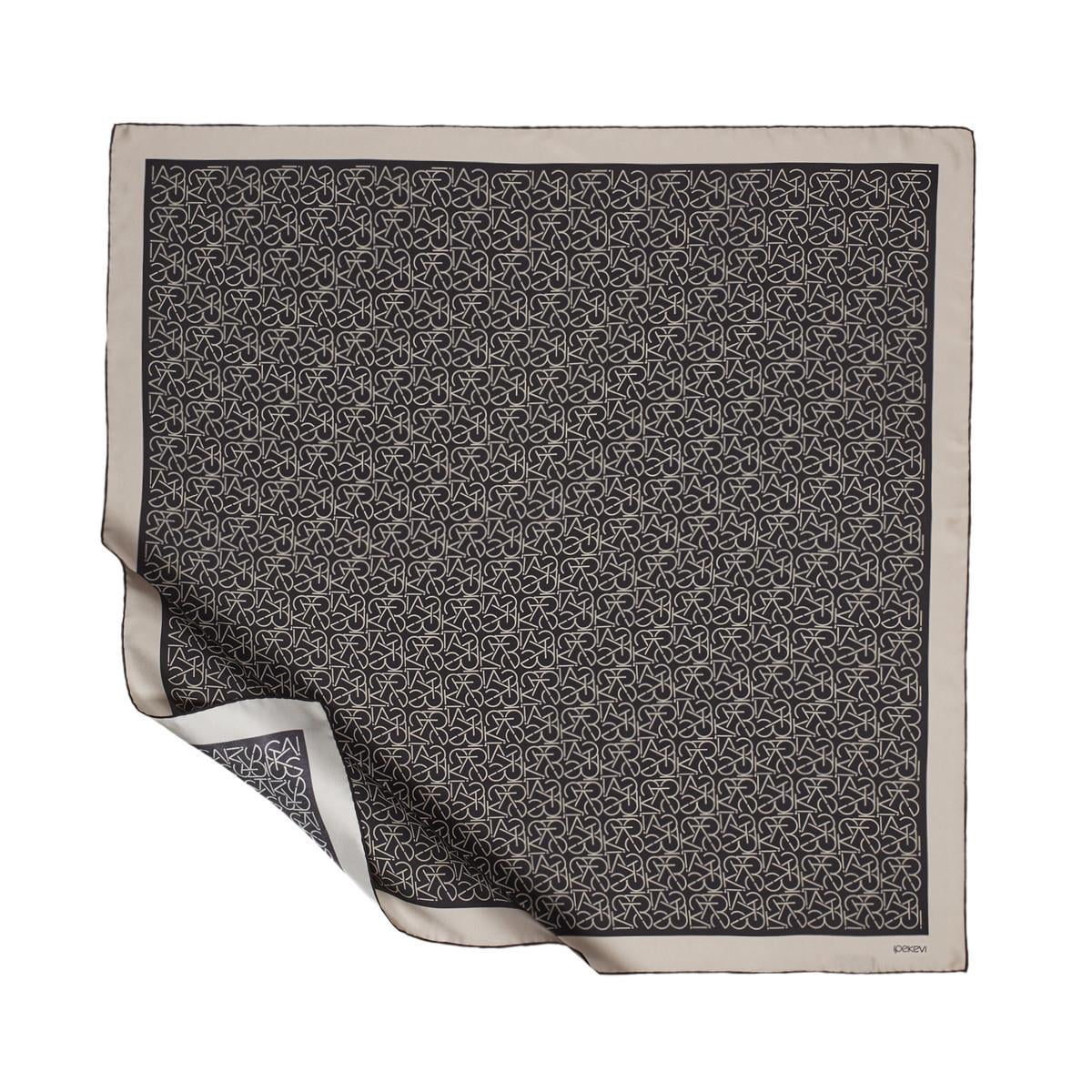 İpekevi Twill İpek Eşarp - Typo Monogram - Siyah Taş