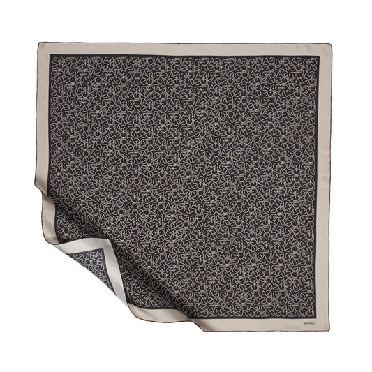 İpekevi Twill İpek Eşarp - Typo Monogram - Siyah Taş