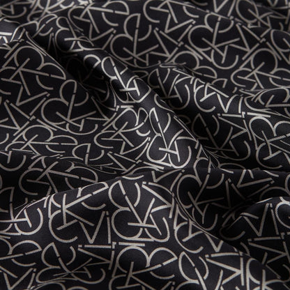 İpekevi Twill İpek Eşarp - Typo Monogram - Siyah Taş