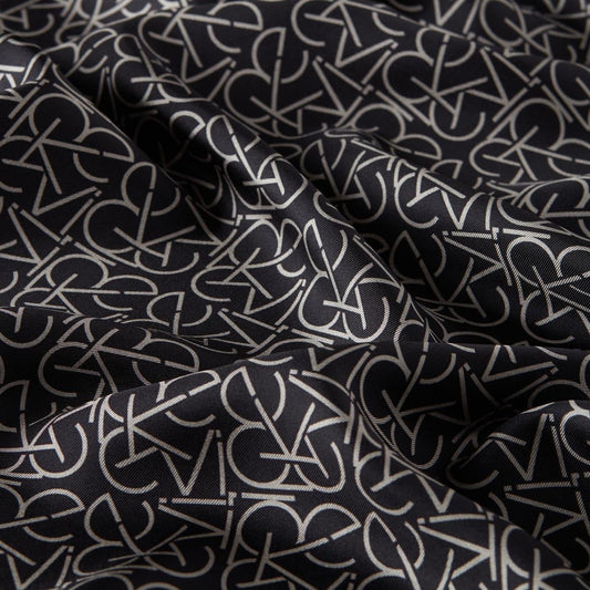 İpekevi Twill İpek Eşarp - Typo Monogram - Siyah Taş