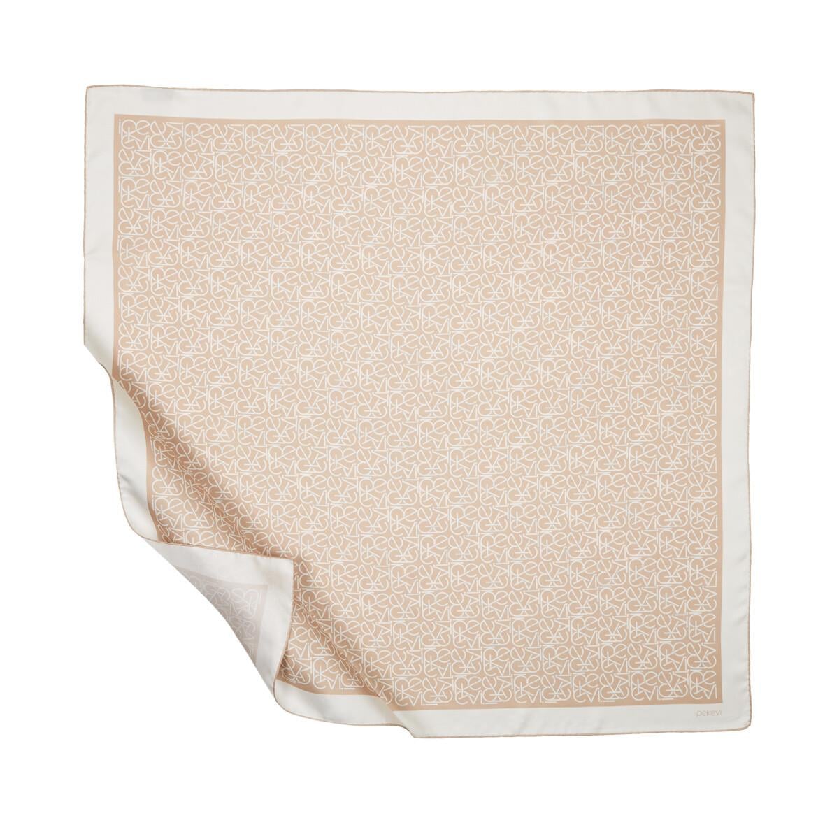 İpekevi Twill İpek Eşarp - Typo Monogram - Koyu Krem