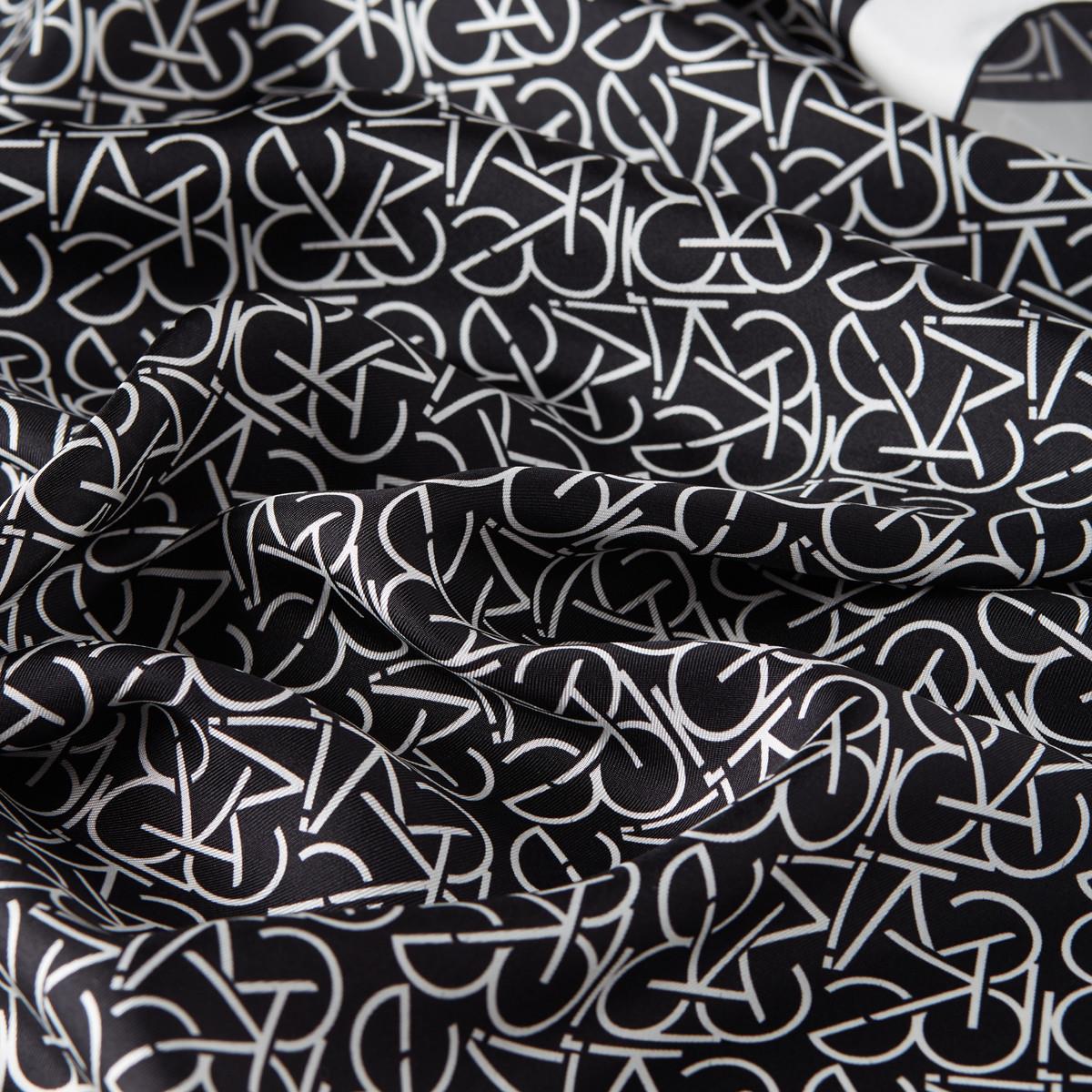 İpekevi Twill İpek Eşarp - Typo Monogram - Siyah Beyaz