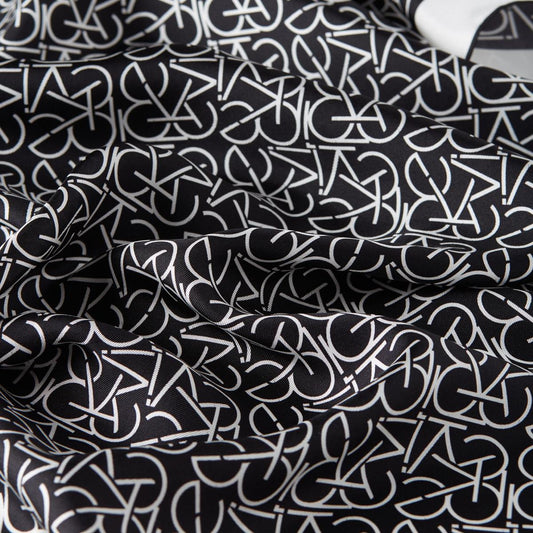 İpekevi Twill İpek Eşarp - Typo Monogram - Siyah Beyaz