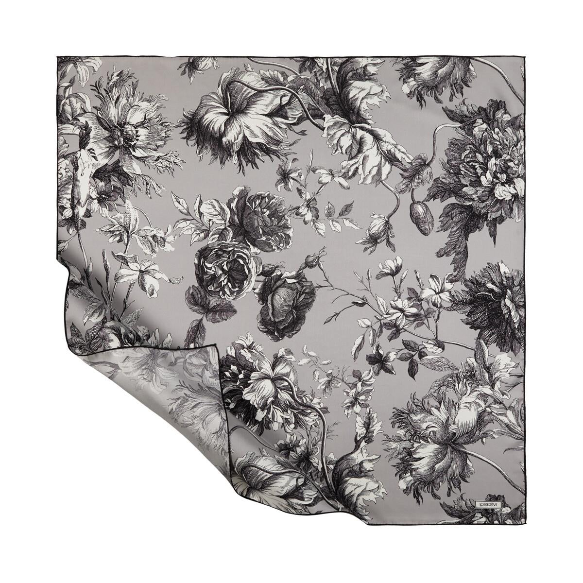 İpekevi Twill İpek Eşarp - Vintage Garden - Gümüş