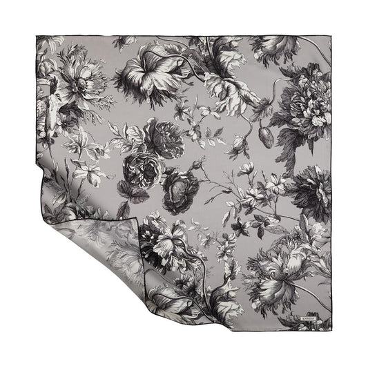 İpekevi Twill İpek Eşarp - Vintage Garden - Gümüş
