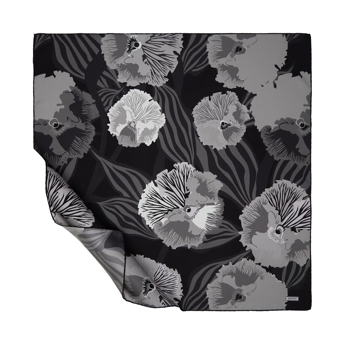 İpekevi Twill İpek Eşarp - Violet Desenli - Füme