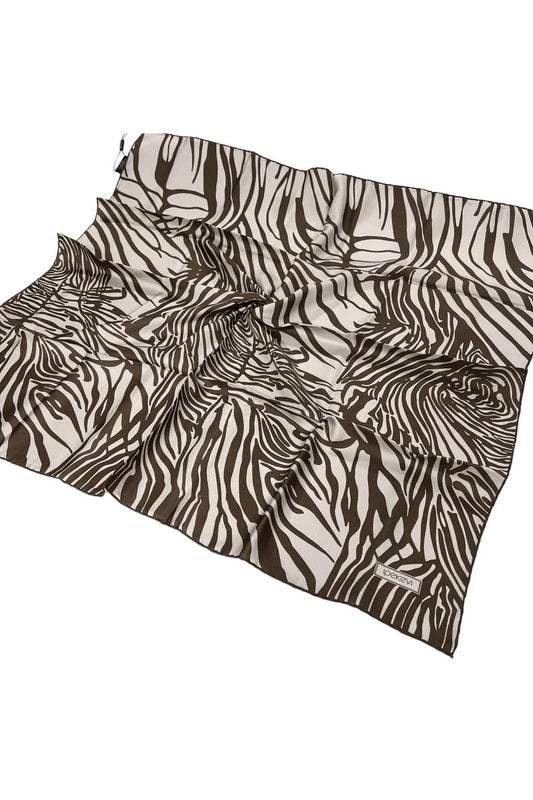 İpekevi Twill İpek Eşarp - Zebra Desenli - Beyaz Haki